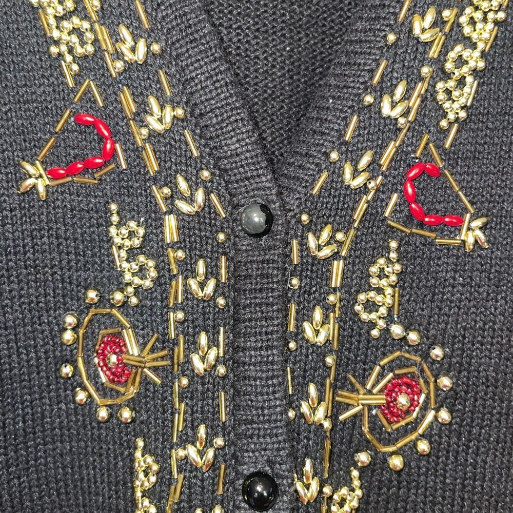 Claudia D. Vintage 90s Christmas Holiday Party Gold Beads Sweater Vest Sz Large‎